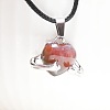 Natural Indian Agate Heart with Metal Hands Pendant Necklaces FX8013-2-1