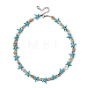 Ocean Natural Spiral Shell & Dyed Synthetic Turquoise Starfish Beaded Necklaces NJEW-JN06305-3