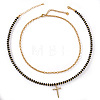 Stainless Steel Religion Cross Pendant Natural Gemstone Rondelle Beaded Double Layer Necklaces for Women PO2692-1-6