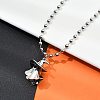 Brass Black Enamel Halloween Ghost Pendant Necklaces NJEW-B135-01A-P-3