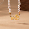 Alloy Crown Birth Year Pendant Imitation Pearl Round White Beaded Necklaces for Women FS-WG173C9-25-1
