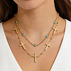 304 Stainless Steel Cross Link Chain Double Layer Necklaces for Women WGC9DBF-01-1