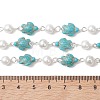 2Pcs 2 Colors Synthetic Turquoise & Glass Pearl Link Chains AJEW-JB01594-02-4