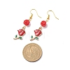 3 Pairs 3 Style Red Alloy Enamel Charms & Rose Beaded Dangle Earrings EJEW-JE05031-04-3