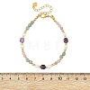 Natural Mixed Gemstone Faceted Round and Cube Beaded Bracelets with Natural Pearl & Brass End Chains BJEW-JB14336-02-4