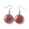 Natural Strawberry Quartz Flat Round Dangle Earrings EJEW-D188-03P-05-2