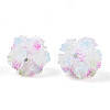 Polymer Clay Rhinestone Beads with Embossed Resin Roses RESI-T059-04M-1