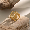 304 Stainless Steel Floral Hollow Wide Band Rings for Women WG3245-1-3