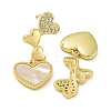 Heart Brass Clear Cubic Zirconia Dangle Stud Earrings EJEW-Q390-07G-2