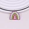 Colorful Happy Easter Acrylic Plaid Pendant Black Waxed Cord Necklaces for Women FS-WGC6641-03-1