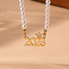 Alloy Crown Birth Year Pendant Imitation Pearl Round White Beaded Necklaces for Women FS-WG173C9-43-1