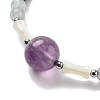 Natural Fluorite Round & Synthetic Non-magnetic Hematite & White Shell Beaded Bracelets for Women BJEW-K251-02B-3