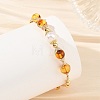 Round Natural Amber Herringbone Wire-Wrapped Cuff Bangles BJEW-JB14502-1