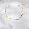 Elegant 304 Stainless Steel Pave Rectangle Green Cubic Zirconia Link Chain Necklaces for Women FB8248-2-2