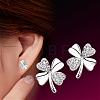 Real Platinum Plated Brass Four Leaf Clover Stud Earrings EJEW-EE0001-231-4
