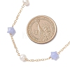 Synthetic Blue Lace Agate Star & Natural Freshwater Pearl & Brass Link Chain Necklaces NJEW-JN05687-02-3