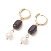 Round Natural Amber & Natural Cultured Freshwater Pearl Hoop Earrings EJEW-JE06998-4