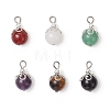 6Pcs 6 Styles Natural Black Onyx & Carnelian & Tiger Eye & Green Aventurine & White Jade Round Pendants PALLOY-JF04229-1