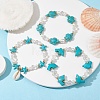 3Pcs Synthetic Turquoise & Natural Cowrie Shell Charm Bracelet Sets BJEW-JB09868-5
