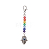 Alloy Hamsa Hand with Natural Dyed Malaysia Round Beaded Pendant Decoration HJEW-JM00941-2