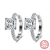 925 Sterling Silver Cubic Zirconia Square Hoop Earrings EJEW-L294-012P-1