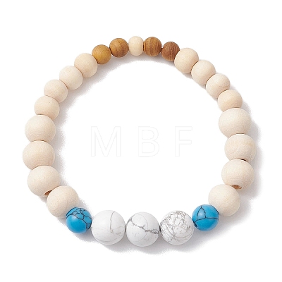 Wood Beads Stretch Couples Bracelets BJEW-JB11289-02-1