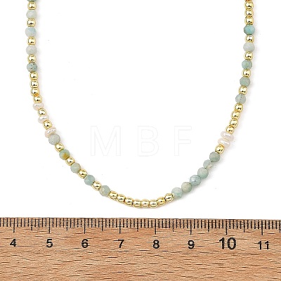 Natural Amazonite Faceted Round & Round Electroplate Synthetic Non-magnetic Hematite & Natural Pearl Beaded Necklaces NJEW-JN06549-02-1