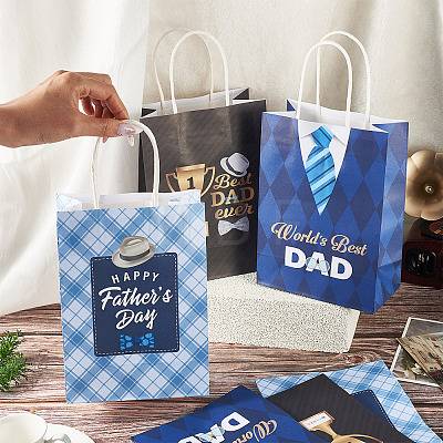 9Pcs 3 Styles Happy Father's Day Printed Paper Packing Tote Bags CARB-TA0001-20-1