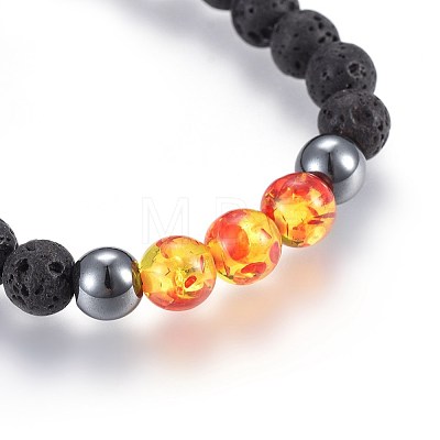 Natural Lava Rock and Non-Magnetic Synthetic Hematite Beads Braided Bead Bracelets BJEW-JB03975-06-1