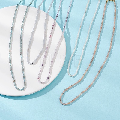Natural Mixed Gemstone Faceted Cube Beaded Necklaces for Women NJEW-JN06285-1