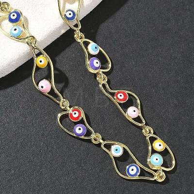Brass Enamel Evil Eye Link Chain Necklaces NJEW-G183-01G-03-1