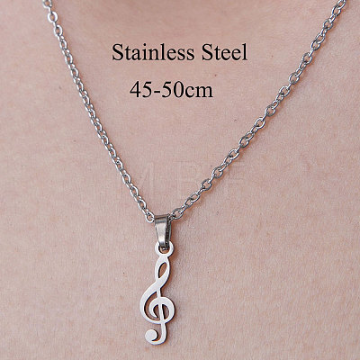 201 Stainless Steel Musical Note Pendant Necklace NJEW-OY001-16-1
