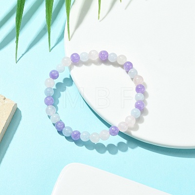 Natural Aquamarine & Rose Quartz & Amethyst Round Beaded Stretch Bracelet BJEW-JB09582-1