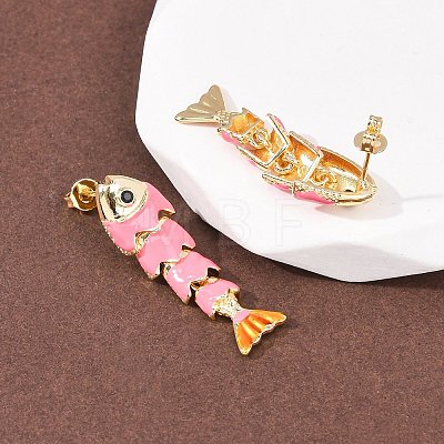 Fish Brass Micro Pave Cubic Zirconia Dangle Stud Earrings EJEW-C174-05G-1