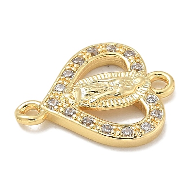 Rack Plating Brass Micro Pave Clear Cubic Zirconia Religion Heart Virgin Mary Connector Charms KK-L224-099G-03-1