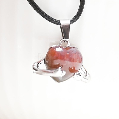 Natural Indian Agate Heart with Metal Hands Pendant Necklaces FX8013-2-1