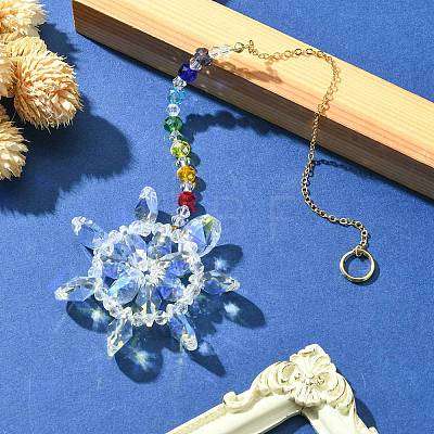 Flower Faceted Glass Pendant Decoration HJEW-TA00040-02-1