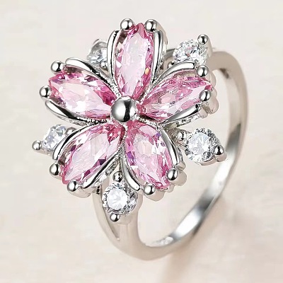 Plum Blossom Brass Pave Cubic Zirconia Finger Rings for Women FS-WG857C0-01-1