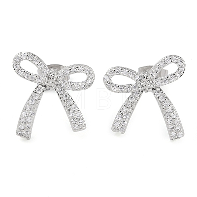 Brass Pave Clear Cubic Zirconia Stud Earrings for Women EJEW-S225-04P-1