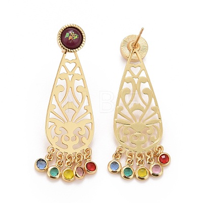 Rack Plating Brass Filigree Teardrop Dangle Stud Earrings EJEW-I265-01G-1