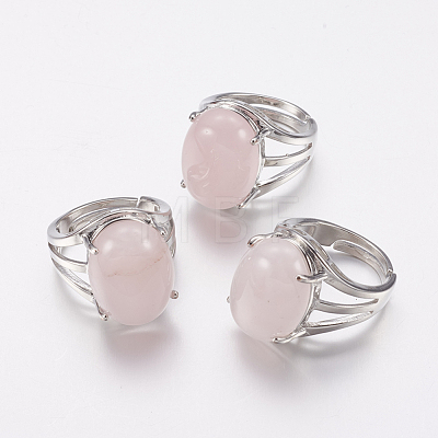 Natural Rose Quartz Wide Band Finger Rings RJEW-K224-A12-1