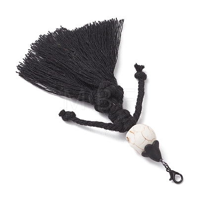 Halloween Cotton Threads Tassel & Synthetic Turquoise Skull Pendant Decorations HJEW-JM03757-01-1