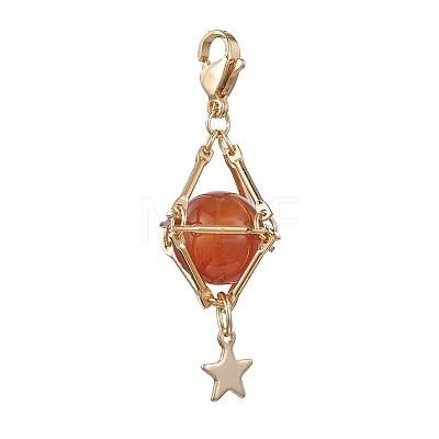 Natural Carnelian Brass Pendant Decorations HJEW-JM01817-04-1