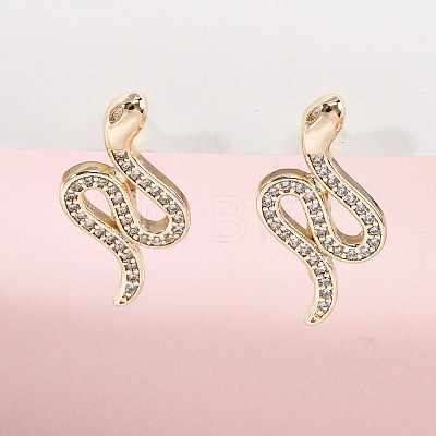 Brass Clear Cubic Zirconia Hoop Earrings EJEW-Q014-36G-1