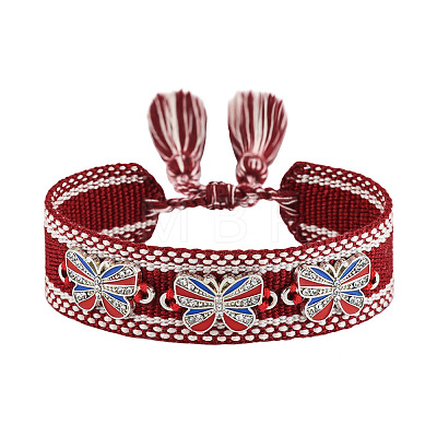 Butterfly Adjustable Polyester & Alloy & Resin Enamel & Rhinestone Slider Bracelets FS-WG9985D-08-1
