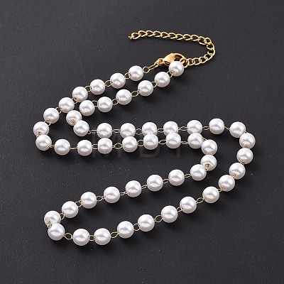 Vacuum Plating 304 Stainless Steel Beaded Necklaces NJEW-E064-01G-1