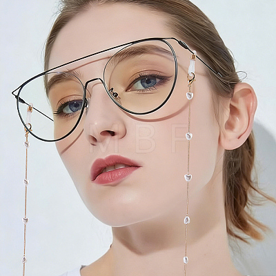 3Pcs Iron Curb Chain with Plastic Pearl Heart Bead Eyeglasses Chains AJEW-CN0007-84-1