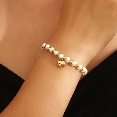 304 Stainless Steel & Imitation Pearl Charm Bracelets FS-WGF99C6-01-1