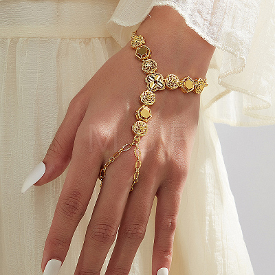 Brass Flower Hexagon Mittens Bracelets for Women XB1526-1