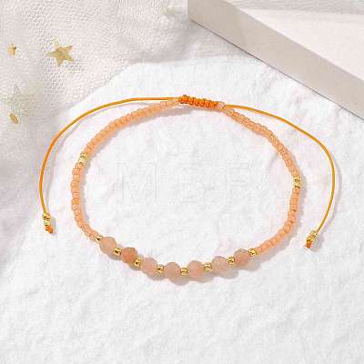 Adjustable Natural Sunstone & Seed Braided Bead Bracelets BJEW-JB10181-02-1